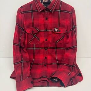 Total Recall Middle of Beyond Red Plaid Men's Casual Button Down Shirt Size S